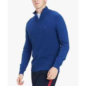 Tommy Hilfiger Blue Waffle Knit Quarter Zip Up Pullover Sz M
